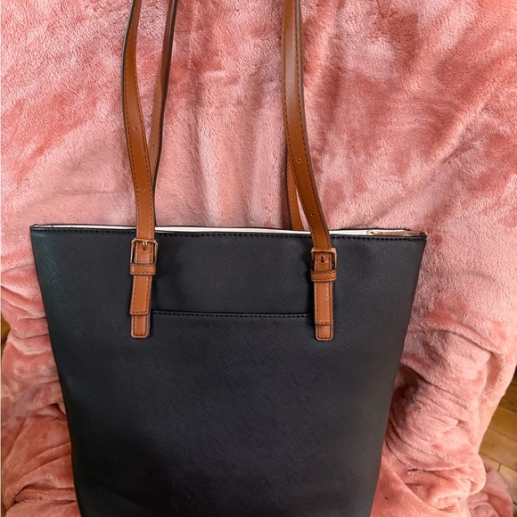 Anne Klein Black Tote with Tan Straps and Gold Logo - Picture 4 of 8